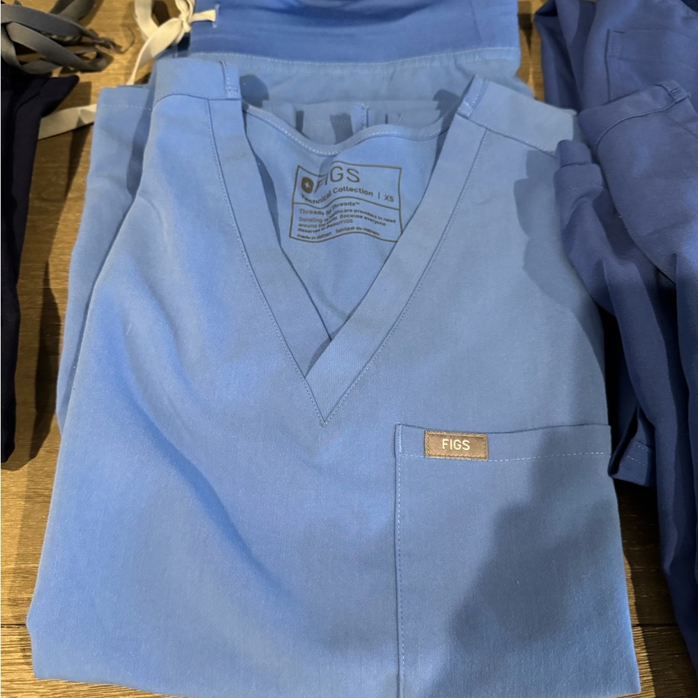 Figs ceil Blue V-Neck Scrub Top